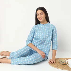 Regular Fit Printed T-Shirt with Pyjama Sleepwear Set