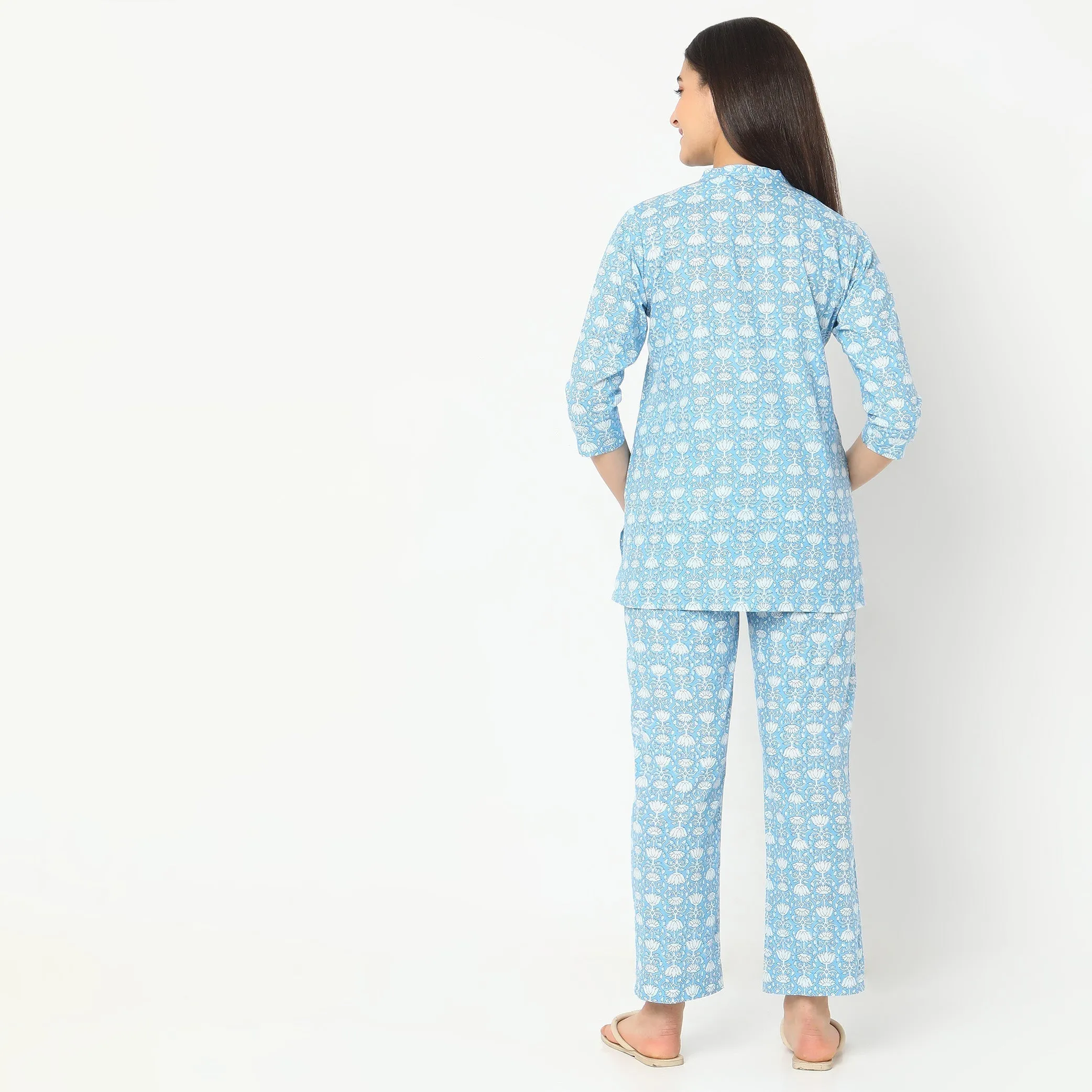 Regular Fit Printed T-Shirt with Pyjama Sleepwear Set