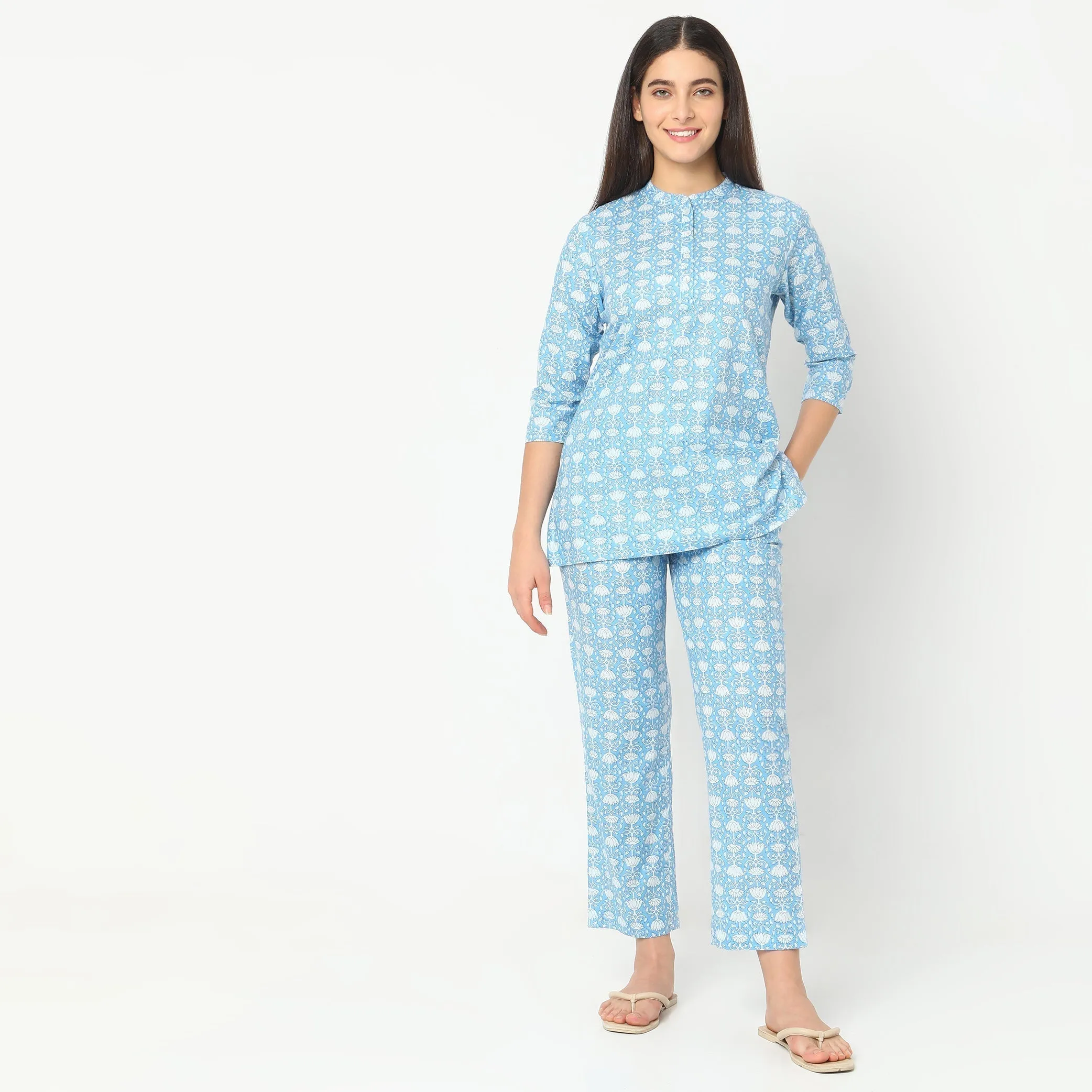 Regular Fit Printed T-Shirt with Pyjama Sleepwear Set