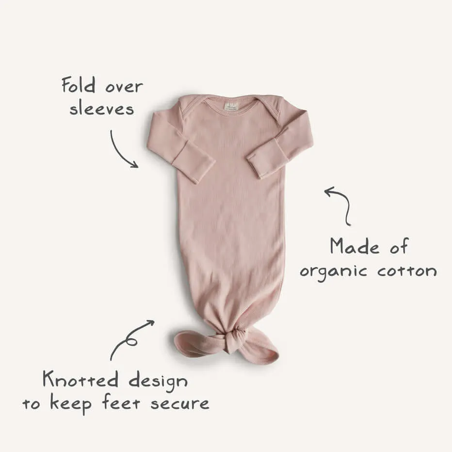 Ribbed Knotted Baby Gown   Beanie Set
