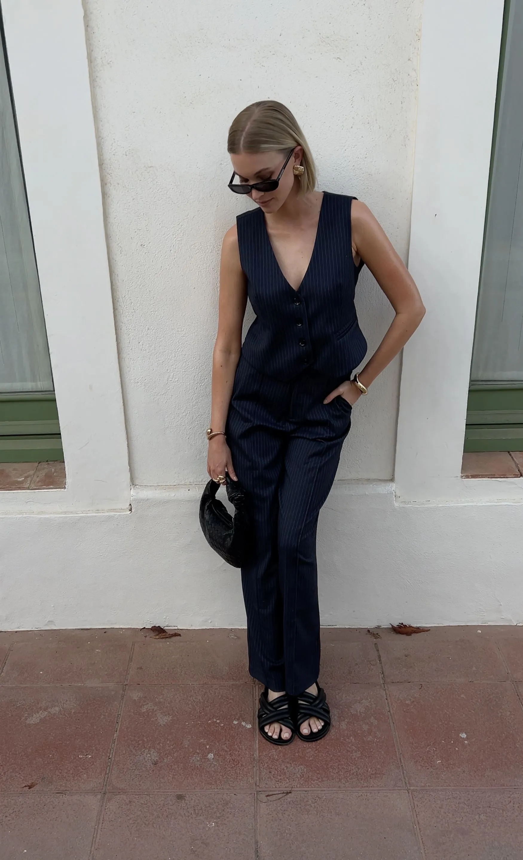 Rus Pinstripe Straight Pants | Dark blue