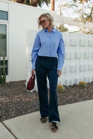 Rus Pinstripe Straight Pants | Dark blue