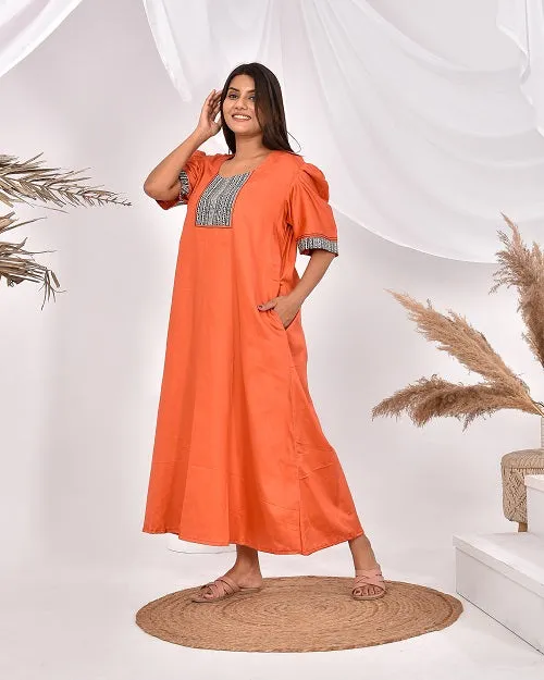 Rust Orange Pure Cotton Nighty