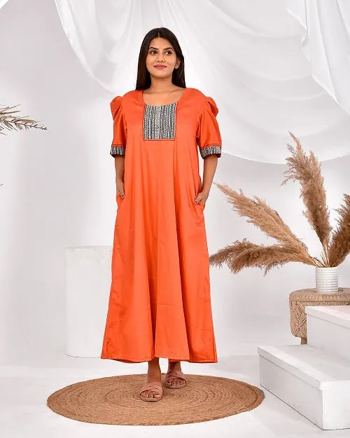 Rust Orange Pure Cotton Nighty