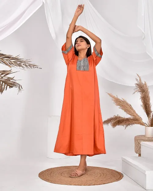 Rust Orange Pure Cotton Nighty
