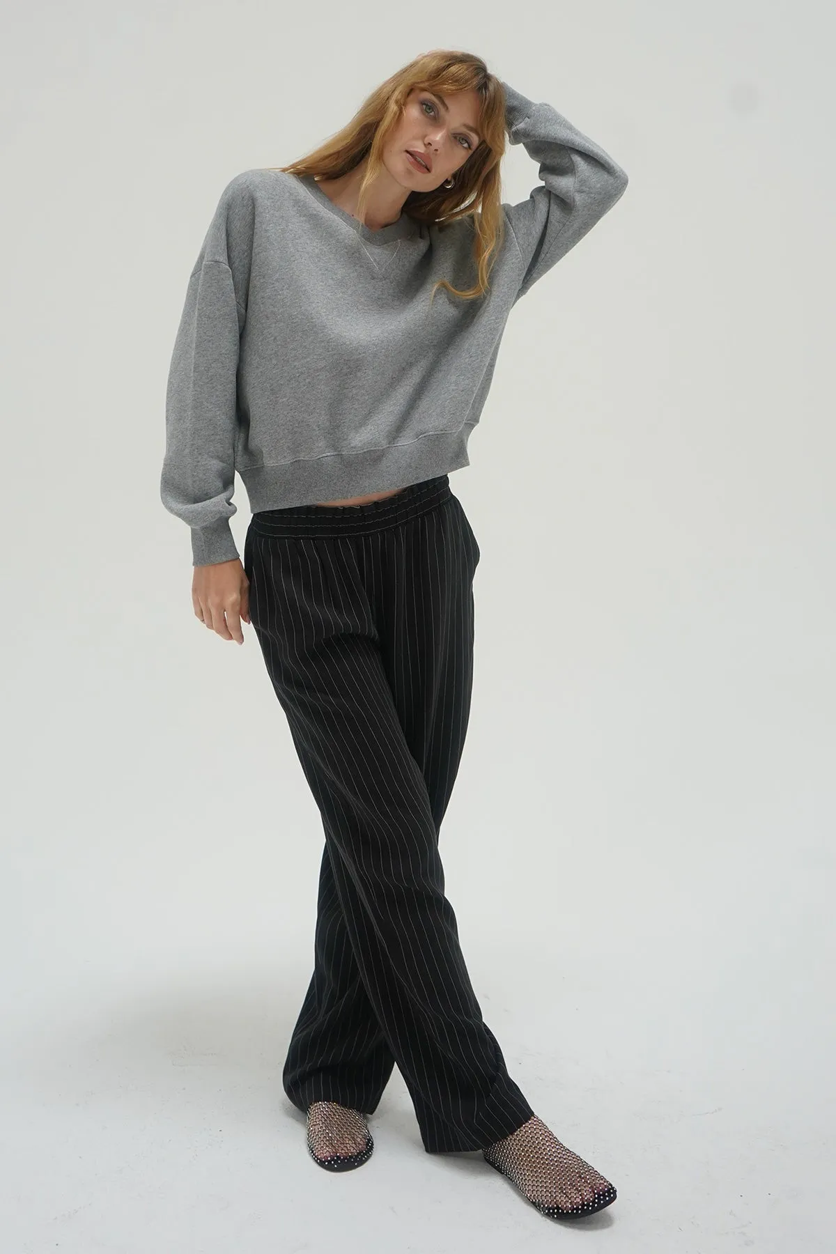 Santo Pinstripe Elastic Waist Pant - Black White Pinstripe