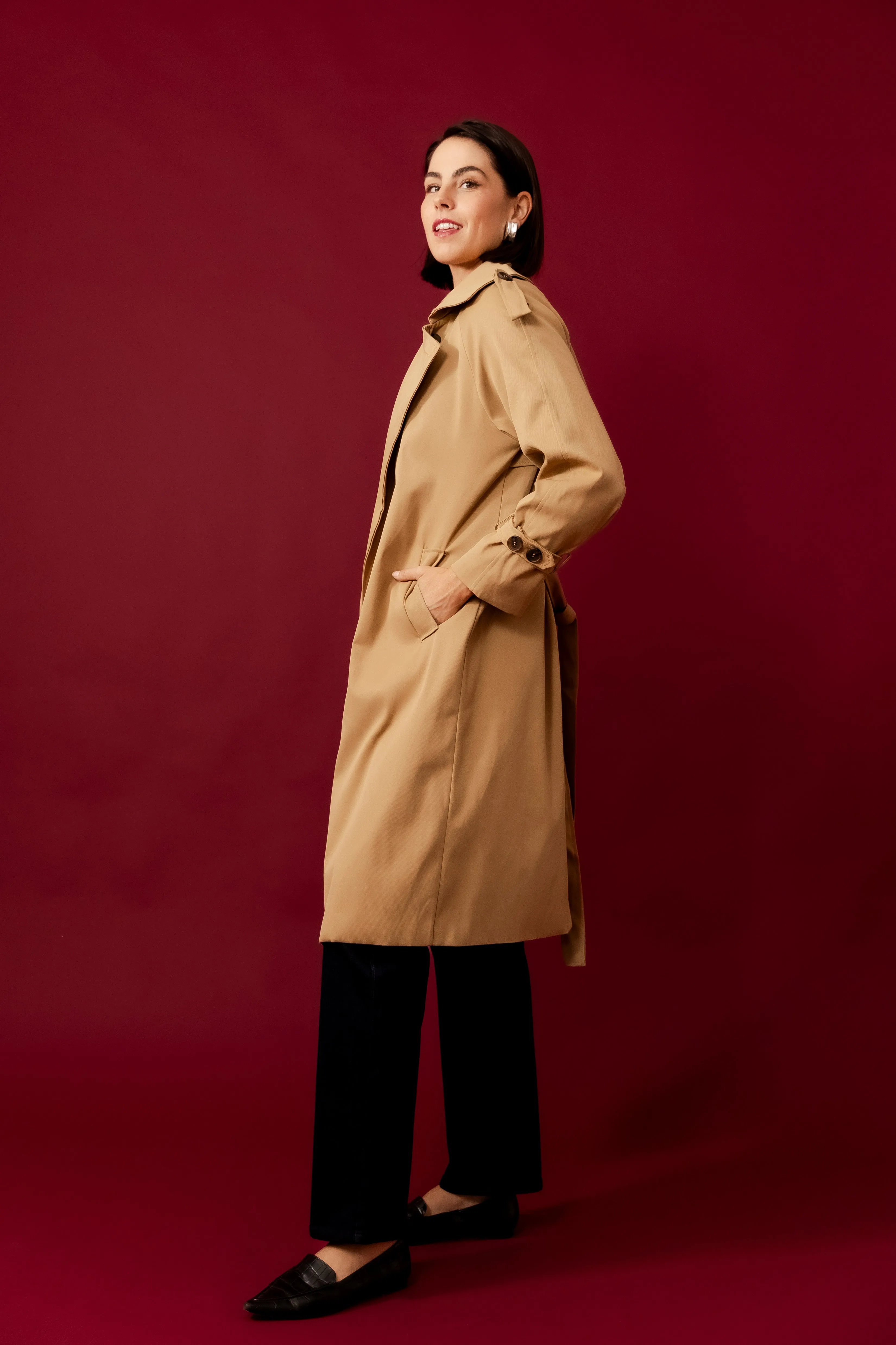 SAVERIA Beige Trench Coat