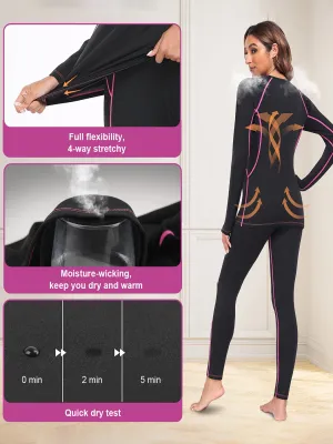 Seamless Thermal Underwear Set, Long Sleeve Crew Neck Tops & Pants, Women's Loungewear & Underwear
