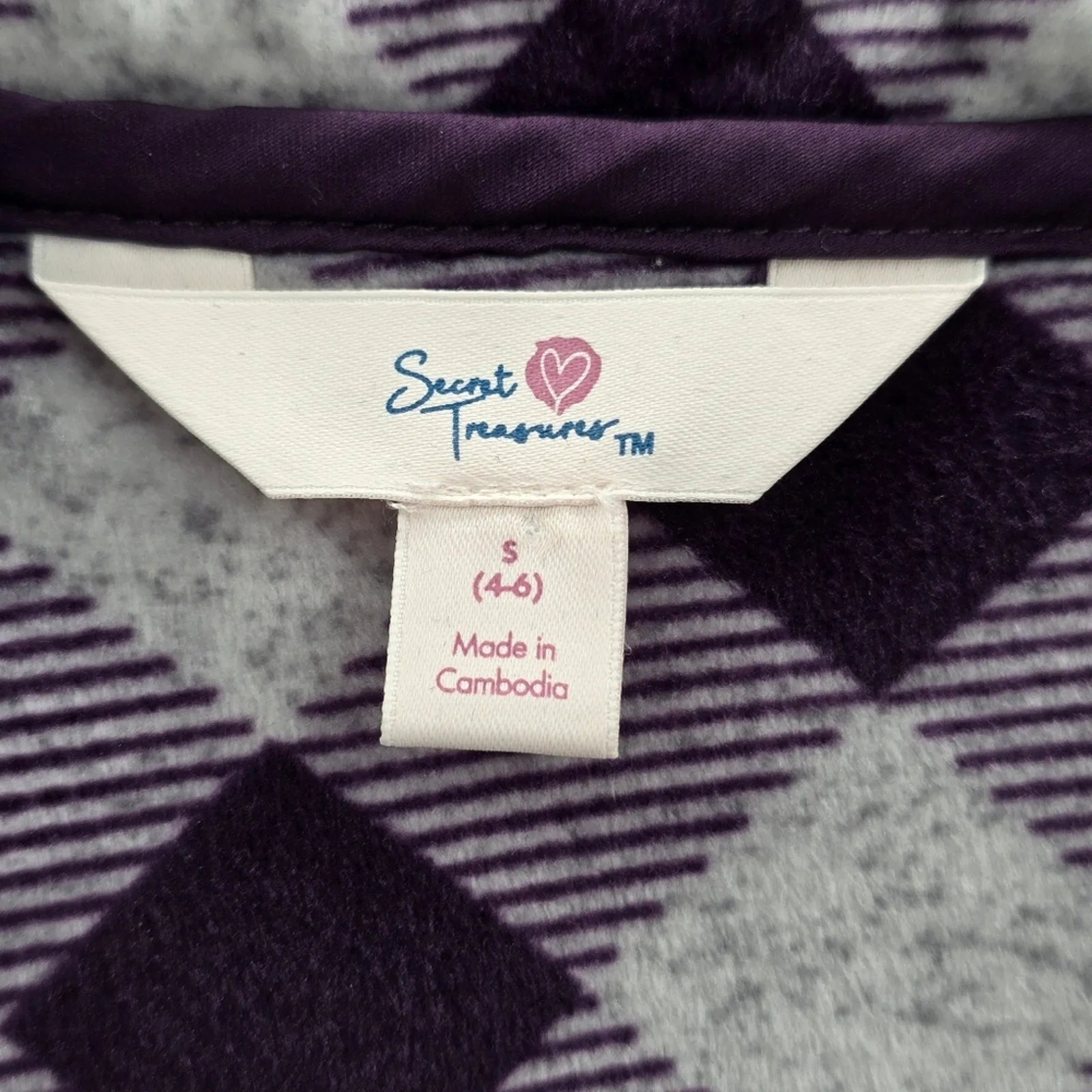 Secret Treasures Purple Checker Sleepwear Pajamas Intimate Top Small
