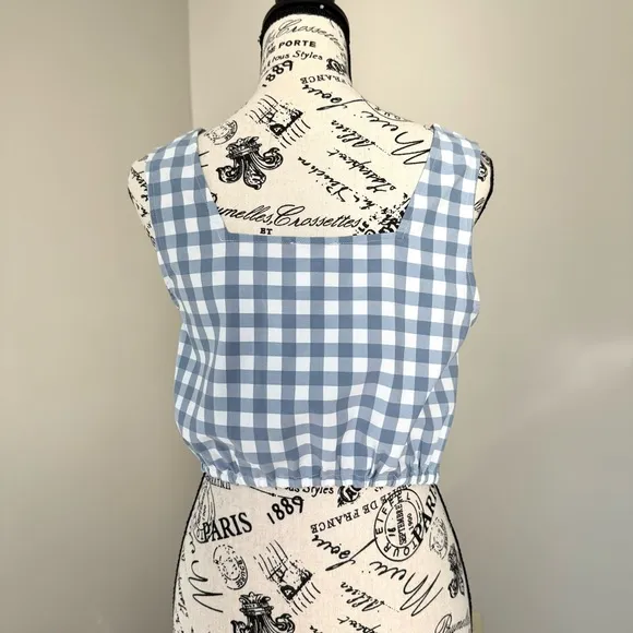 SET Blue Gingham Crop Tank Top and Shorts Set by Wayre