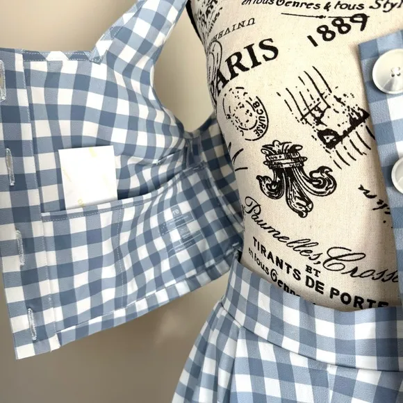 SET Blue Gingham Crop Tank Top and Shorts Set by Wayre