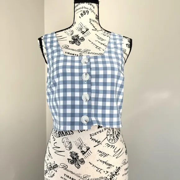 SET Blue Gingham Crop Tank Top and Shorts Set by Wayre