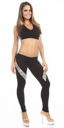 Sexy Hi Lo Waist Universal Camo Pattern Military Work Out Pants - Black/Green
