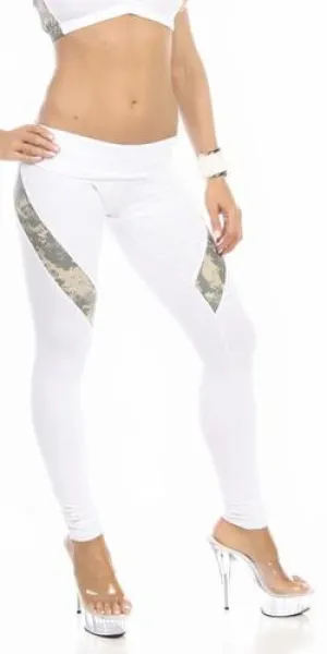 Sexy Hi Lo Waist Universal Camo Pattern Military Work Out Pants - White/Green
