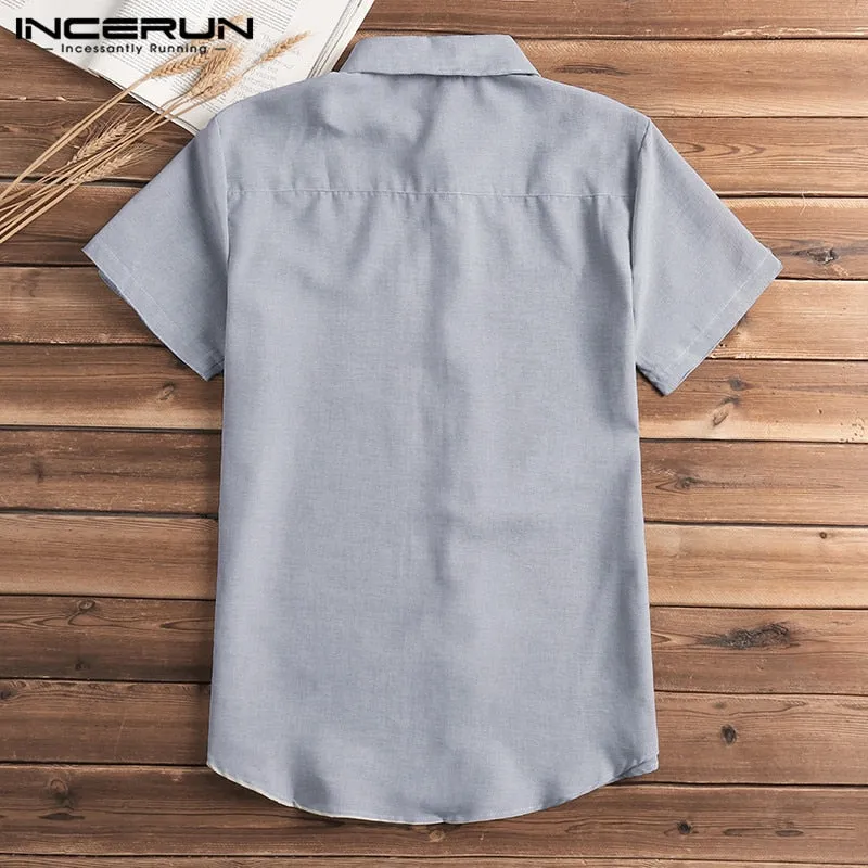 Short Sleeve Shirt Men Lapel  Button Down Shirt