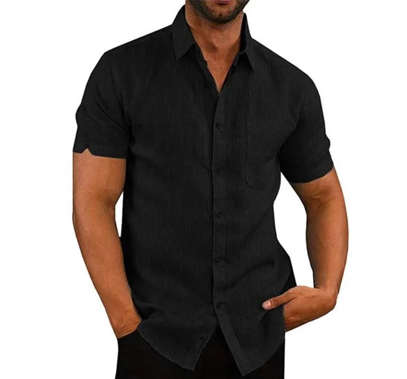 Short Sleeve Shirt Men Lapel  Button Down Shirt