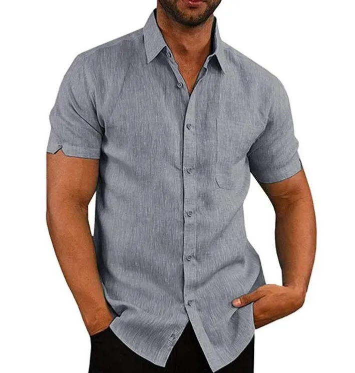 Short Sleeve Shirt Men Lapel  Button Down Shirt