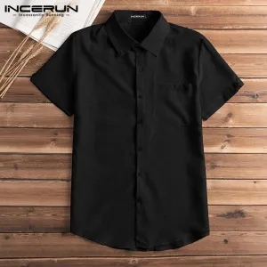 Short Sleeve Shirt Men Lapel  Button Down Shirt