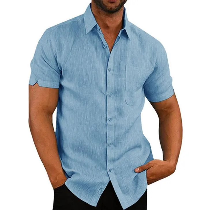 Short Sleeve Shirt Men Lapel  Button Down Shirt