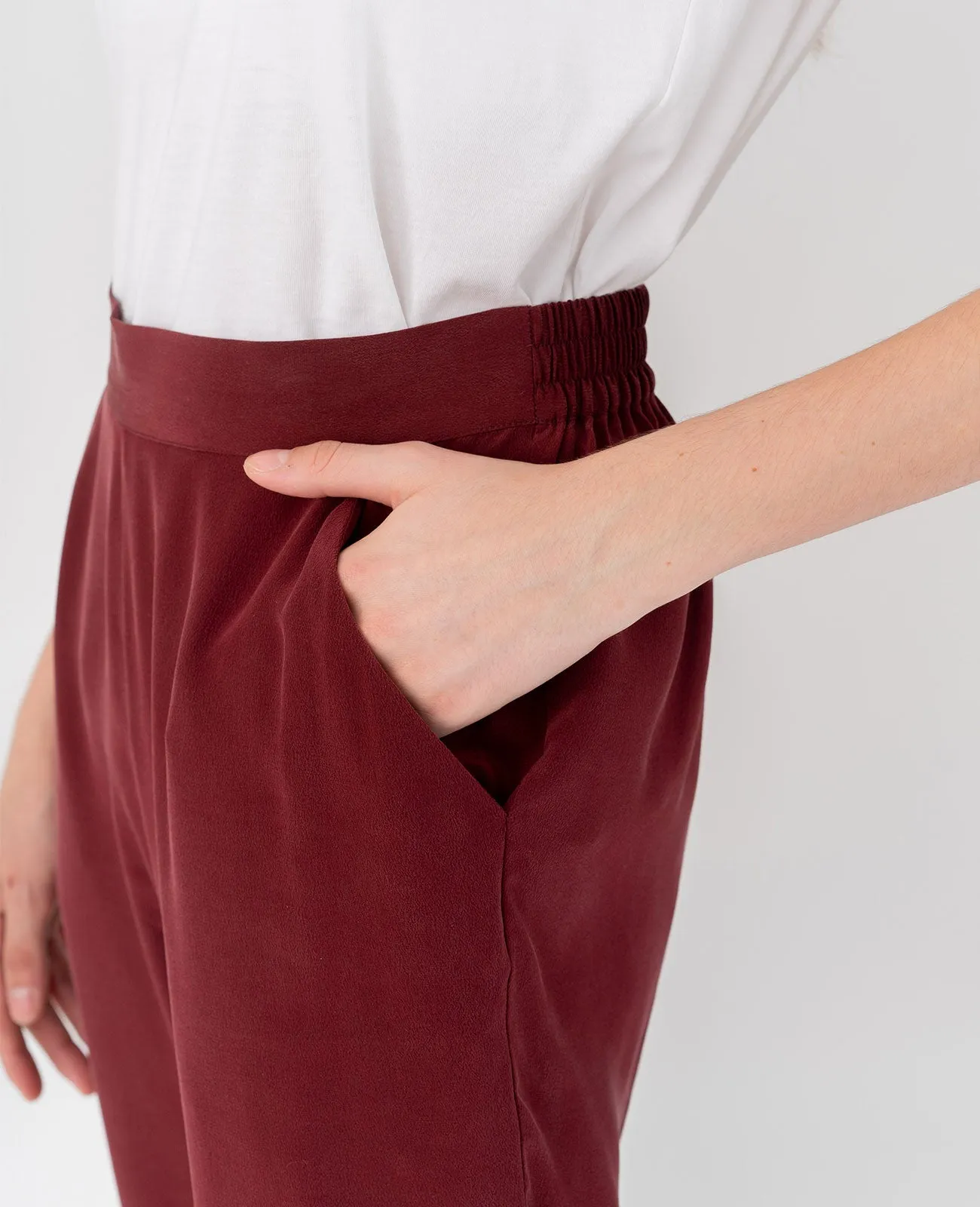 Silk Flat Front Ankle Pants