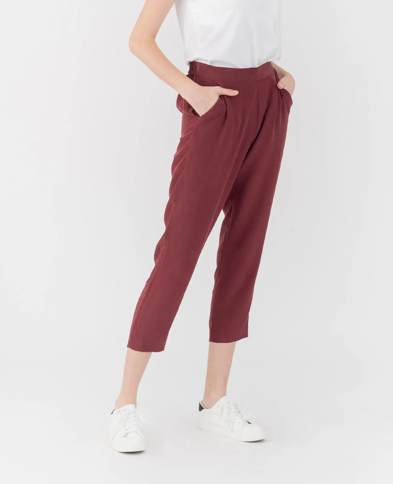 Silk Flat Front Ankle Pants