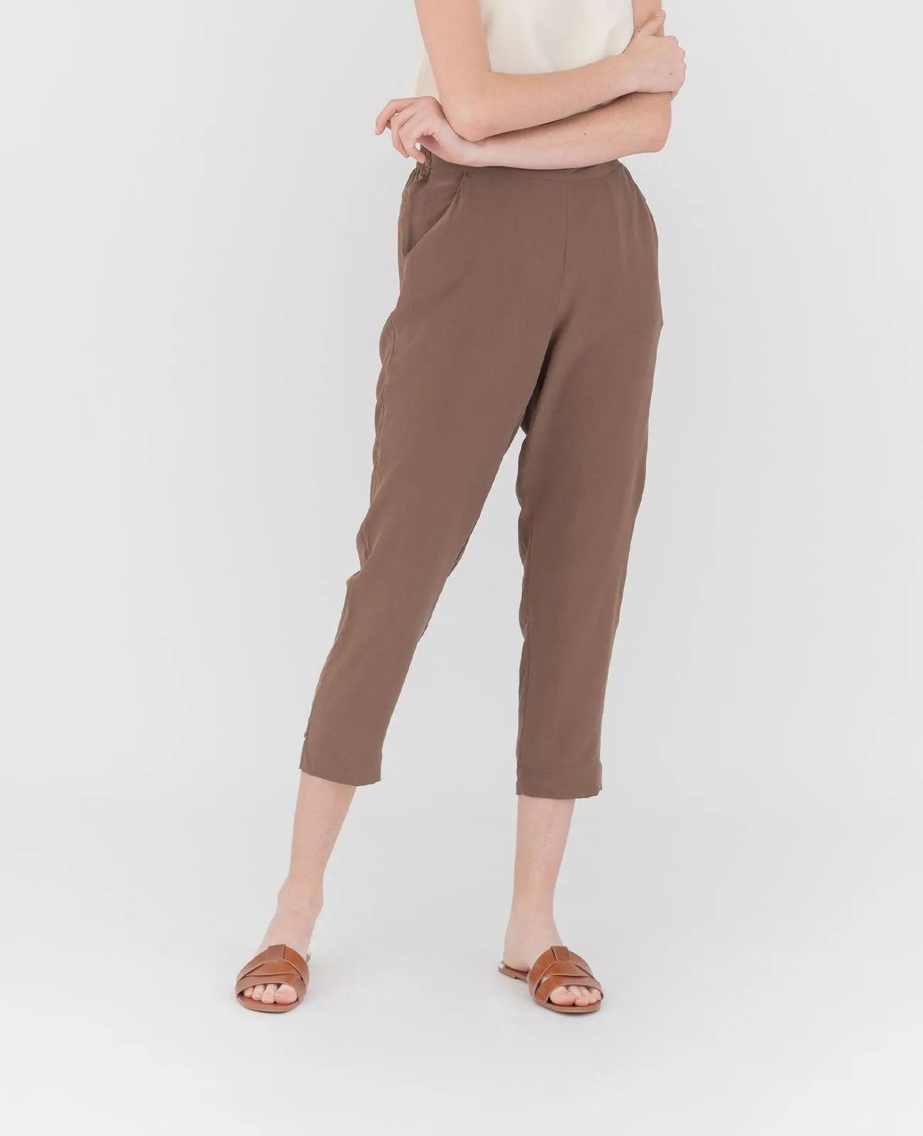 Silk Flat Front Ankle Pants