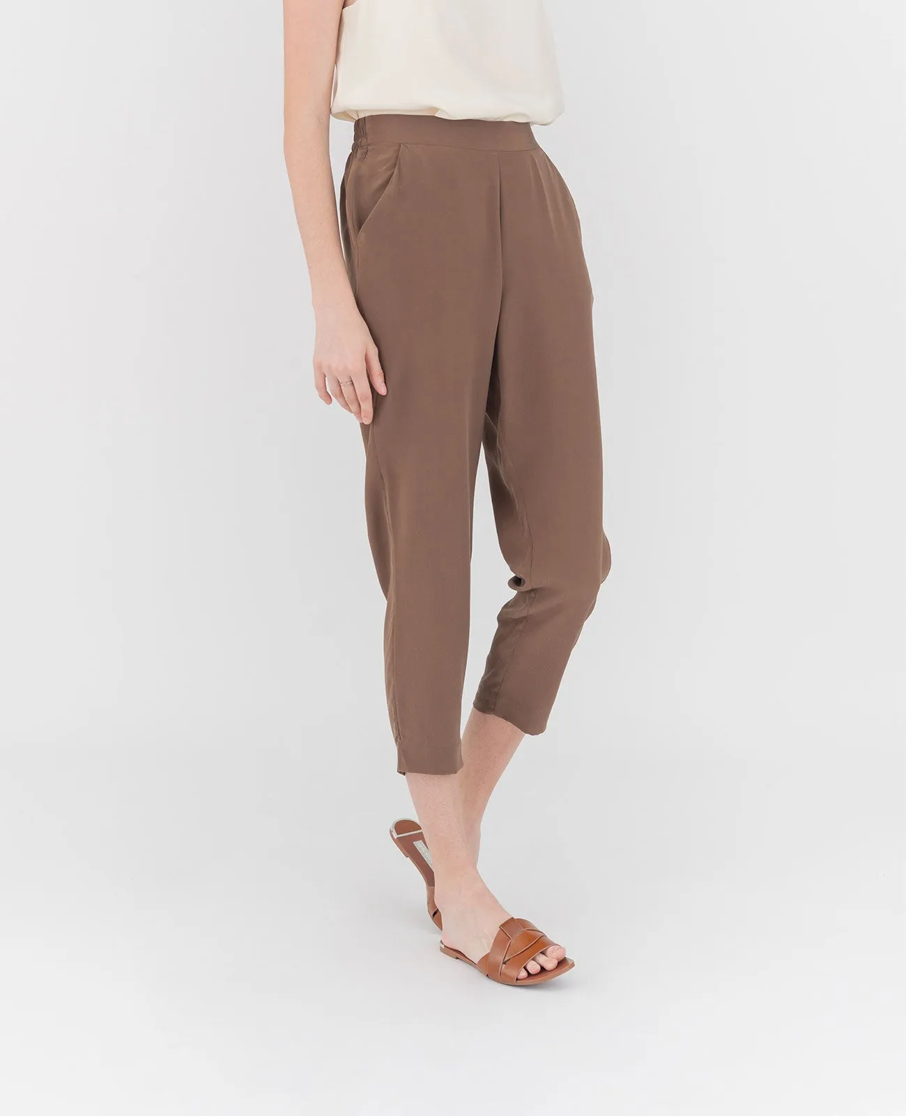Silk Flat Front Ankle Pants