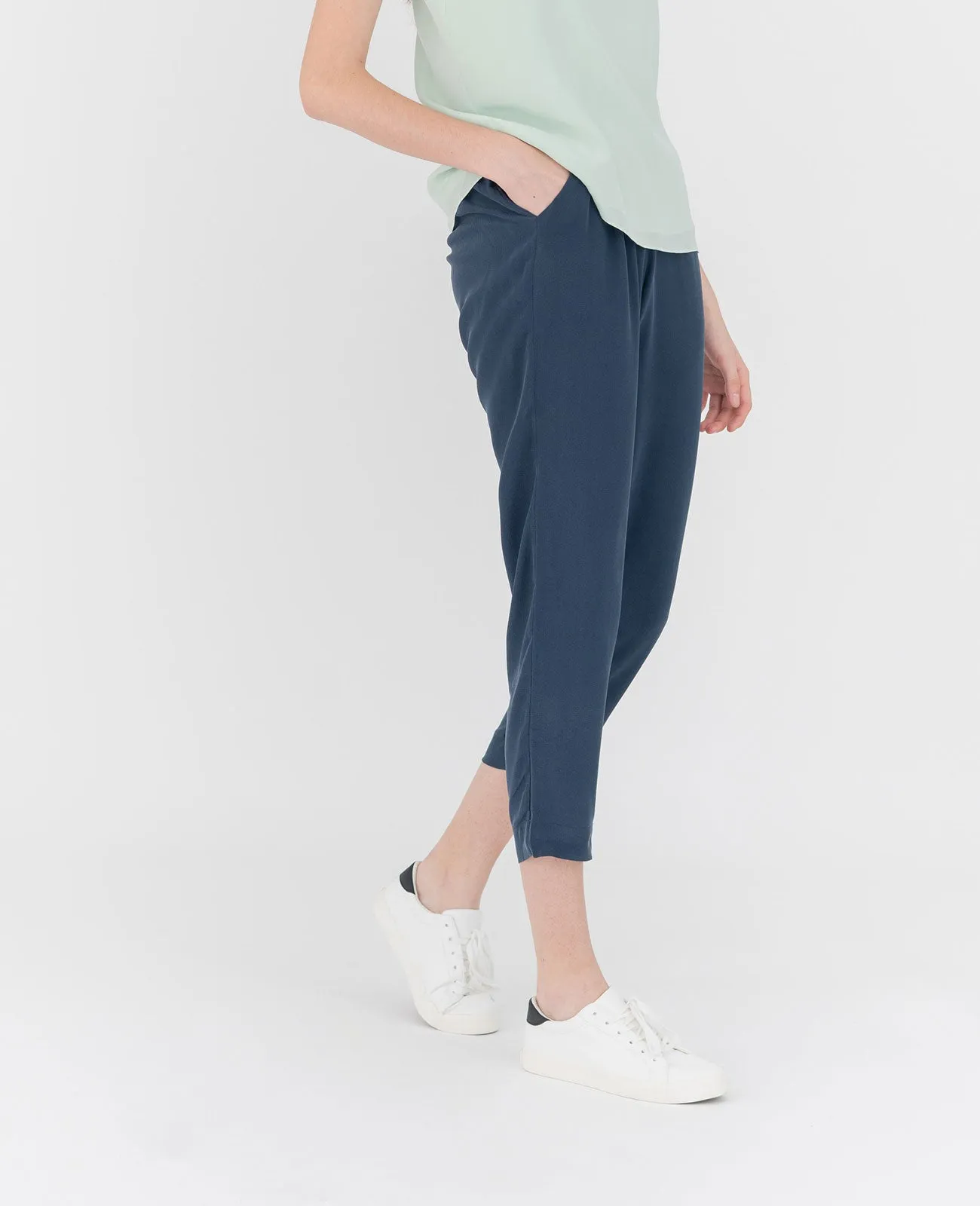 Silk Flat Front Ankle Pants