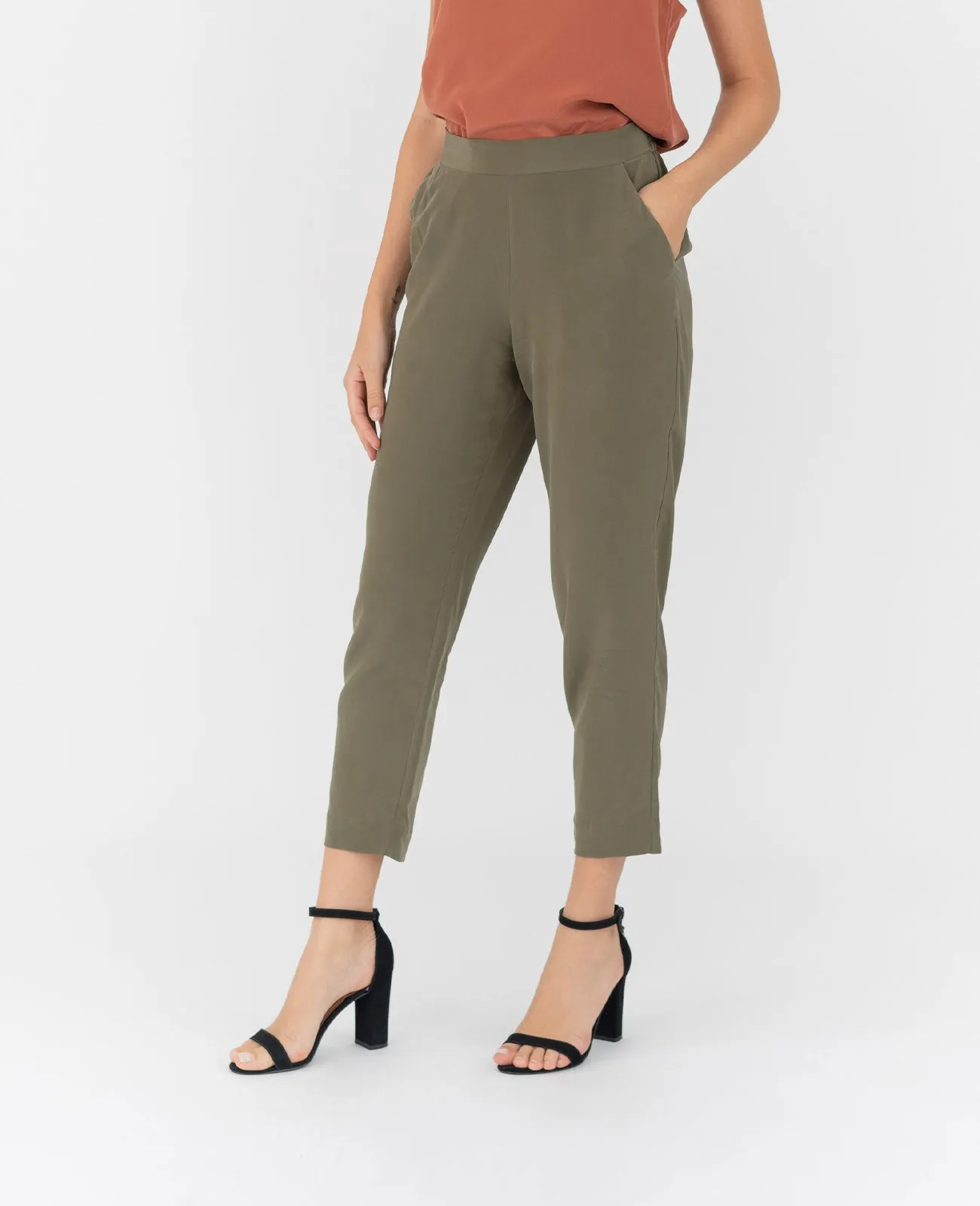 Silk Flat Front Ankle Pants