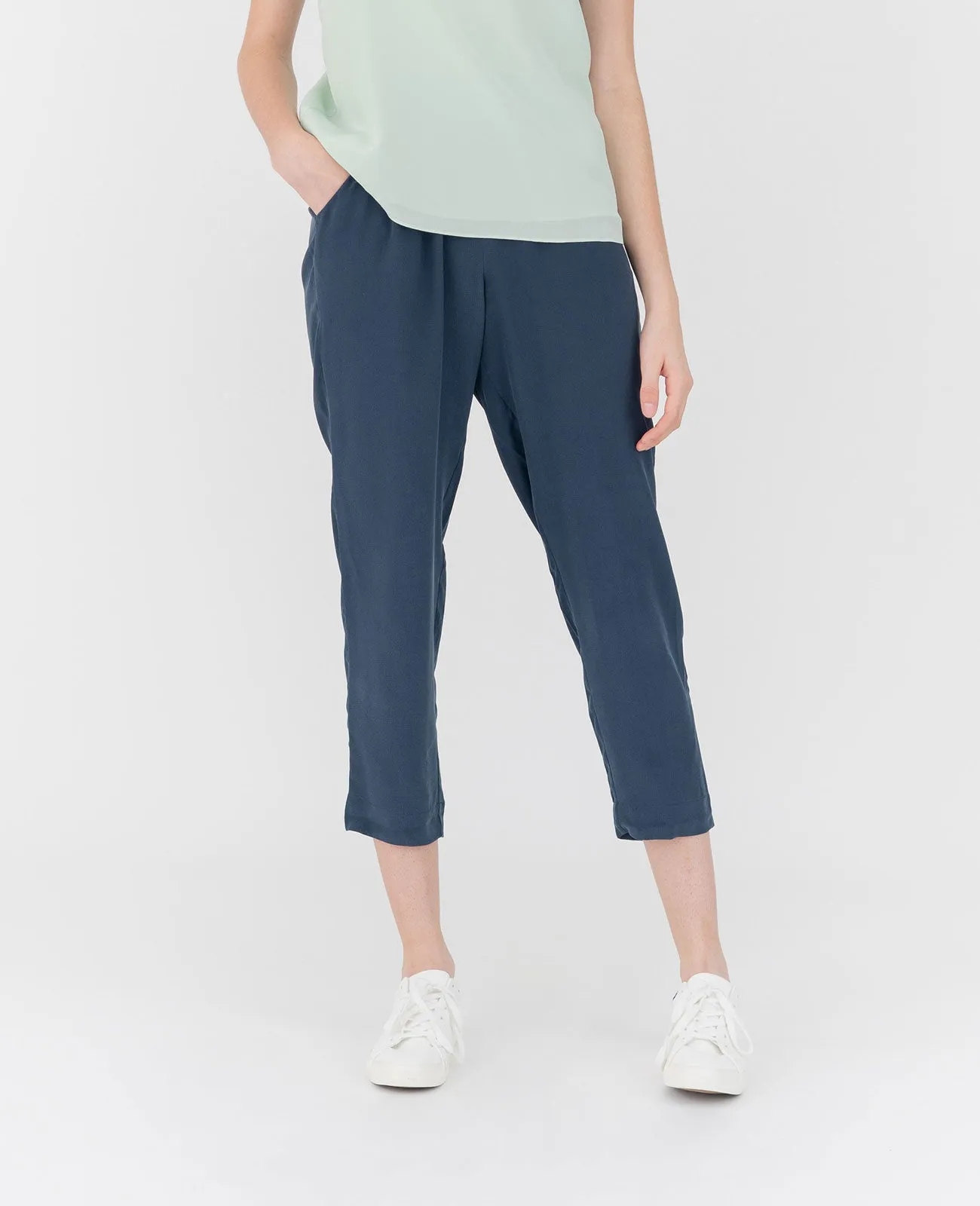 Silk Flat Front Ankle Pants