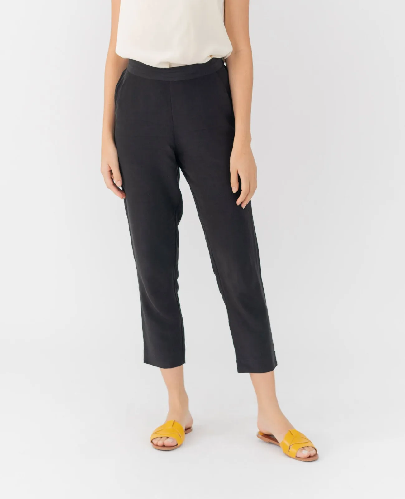 Silk Flat Front Ankle Pants