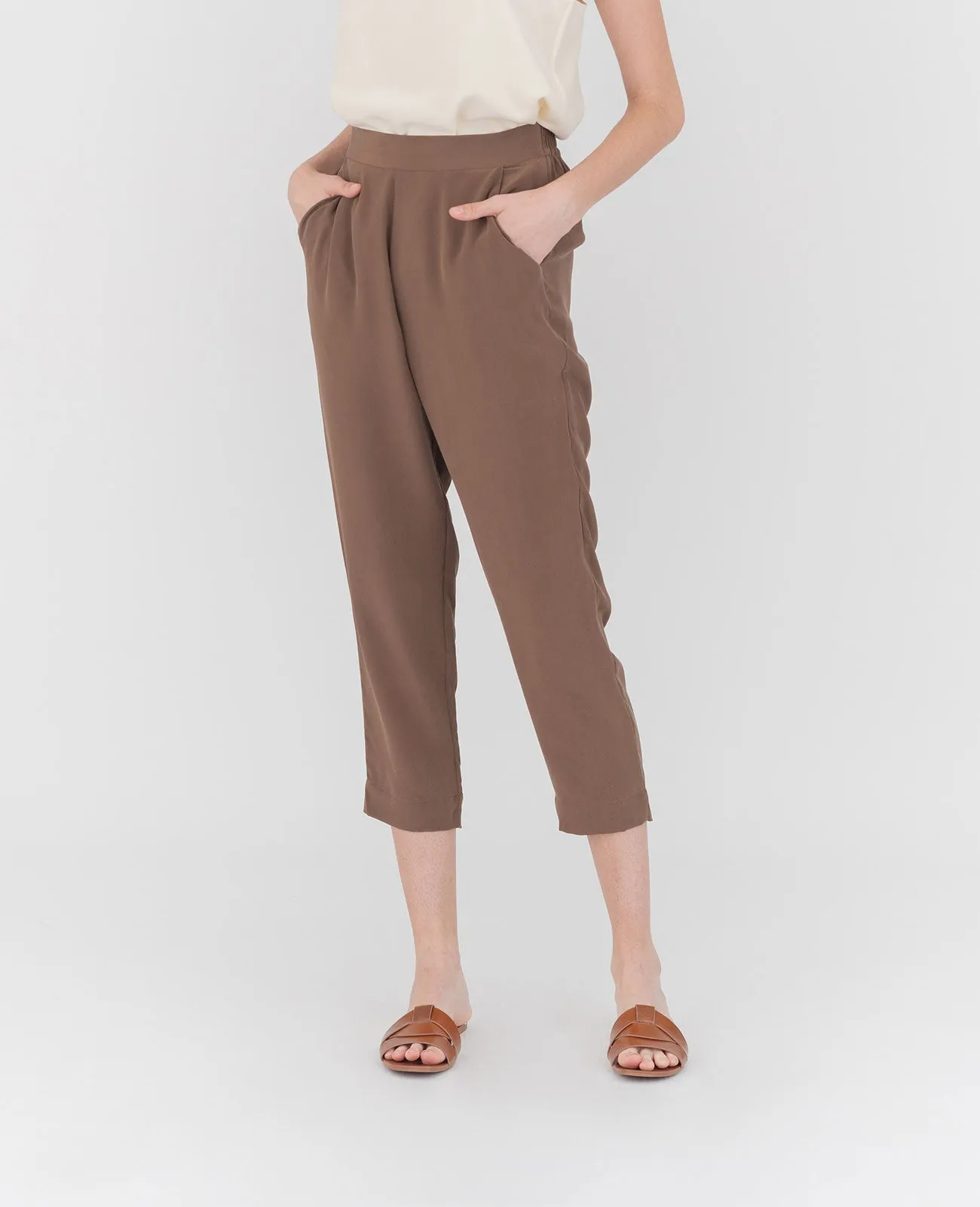 Silk Flat Front Ankle Pants
