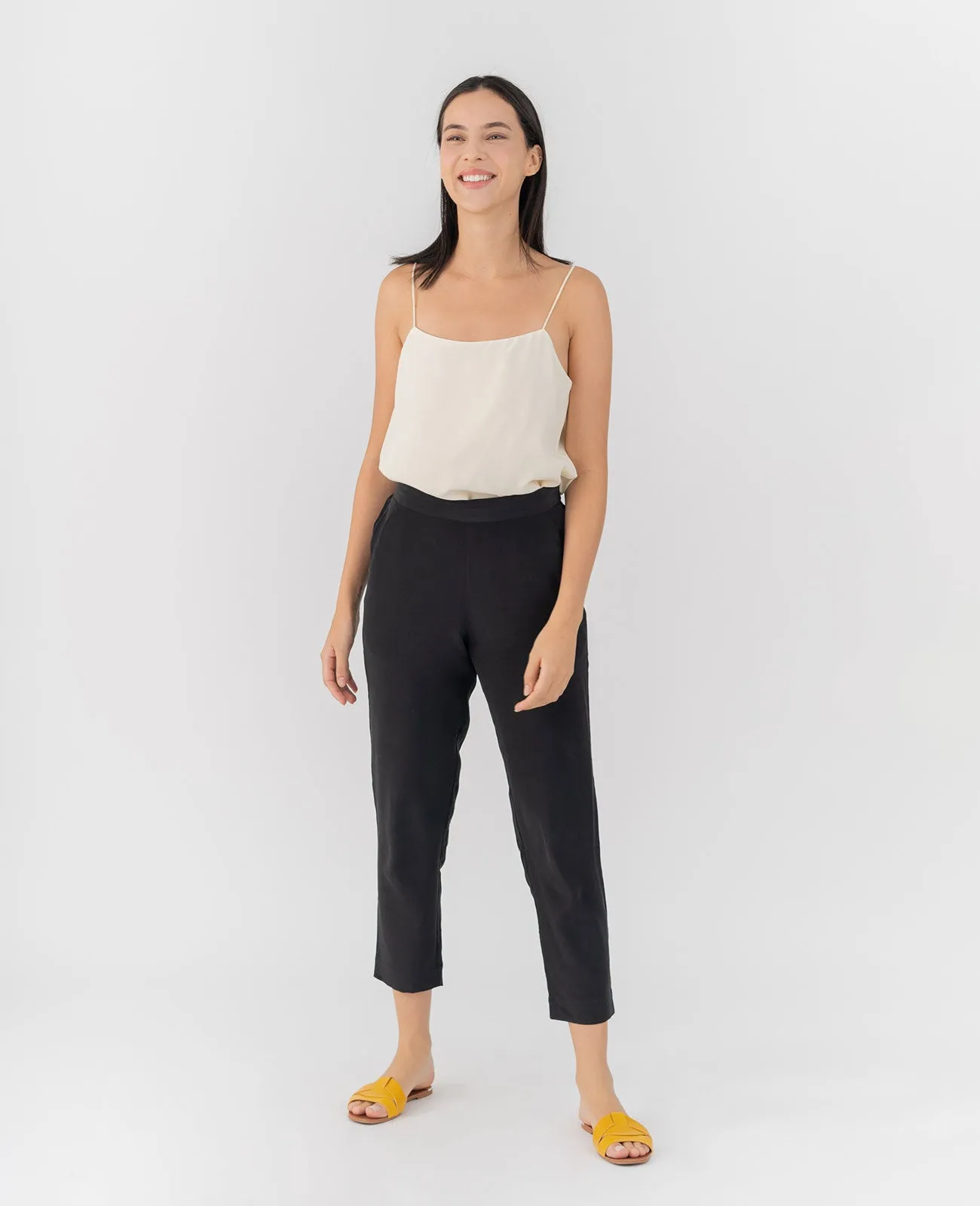 Silk Flat Front Ankle Pants