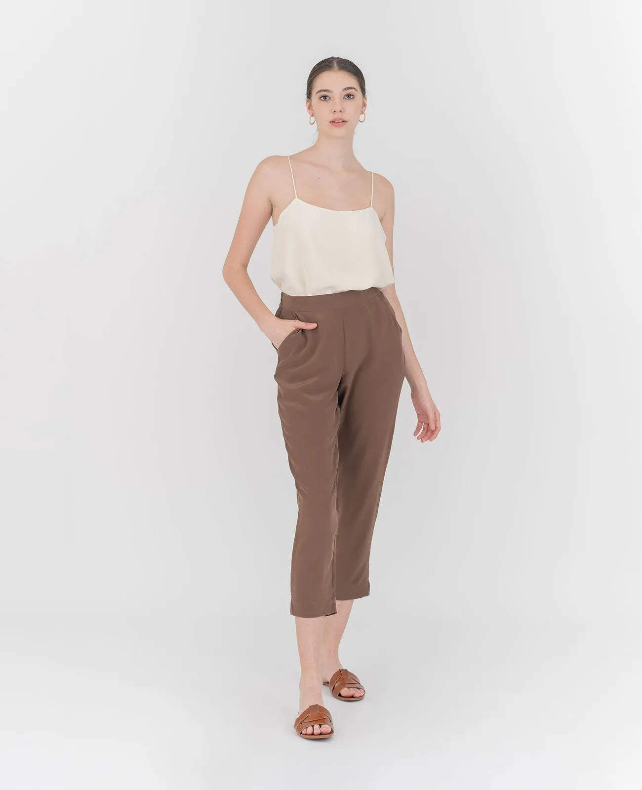 Silk Flat Front Ankle Pants