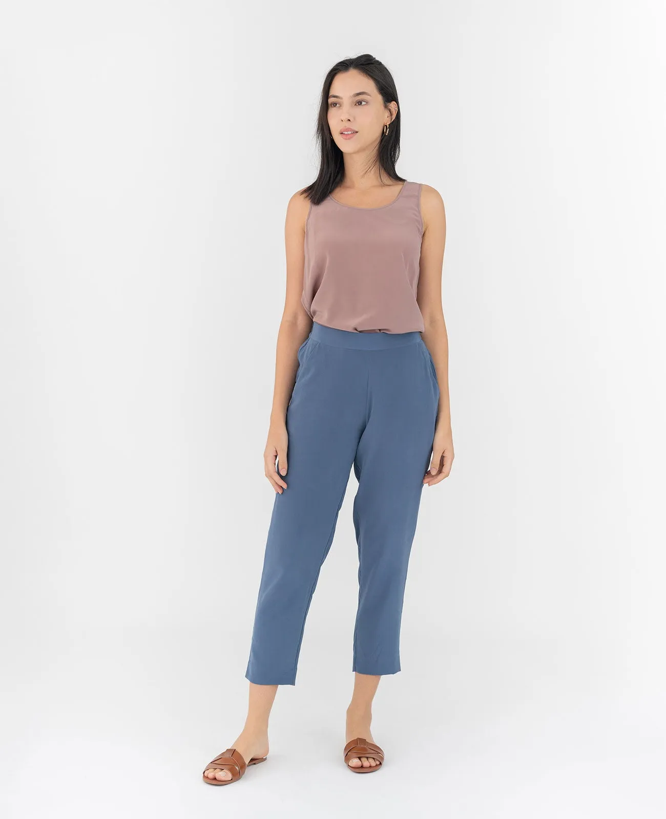 Silk Flat Front Ankle Pants
