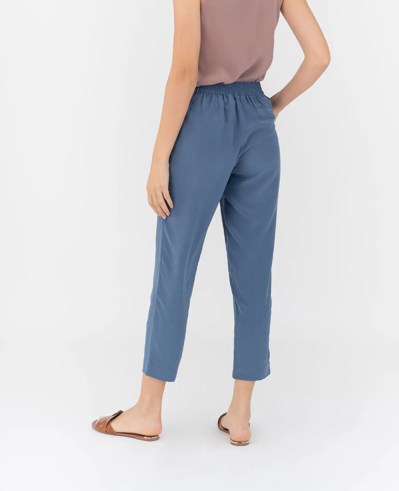 Silk Flat Front Ankle Pants