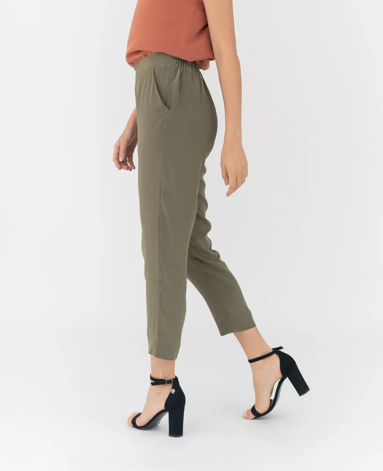 Silk Flat Front Ankle Pants