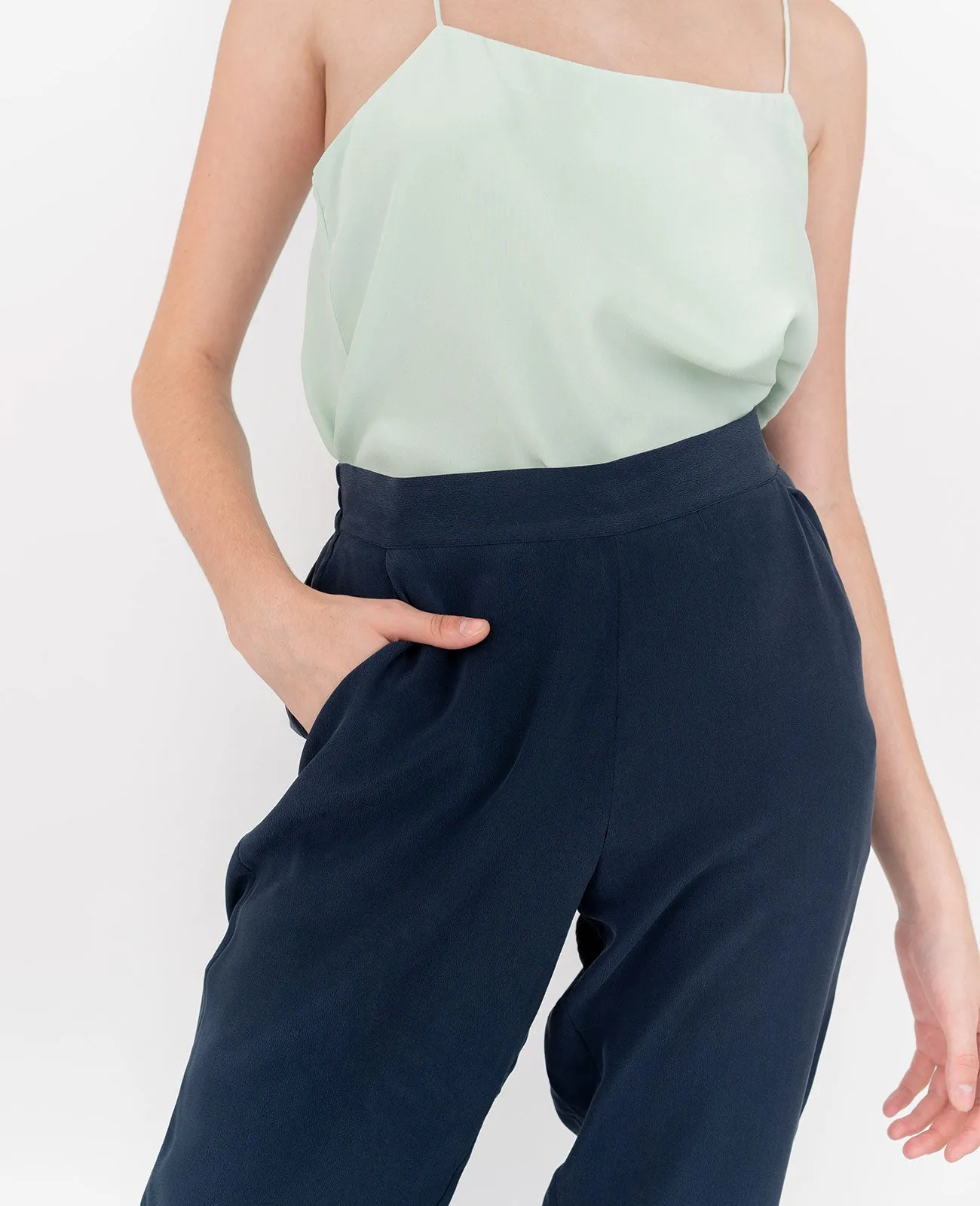Silk Flat Front Ankle Pants