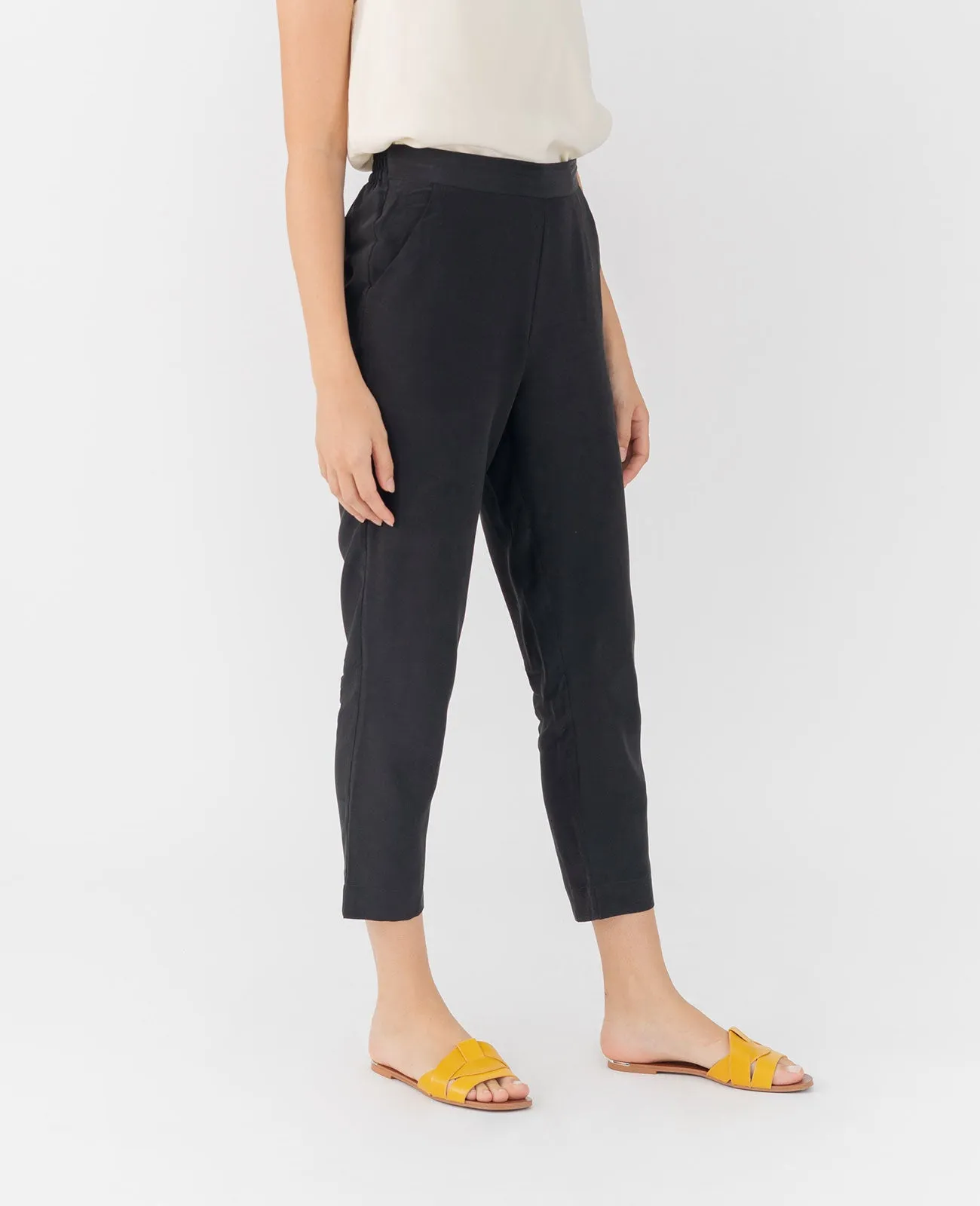 Silk Flat Front Ankle Pants