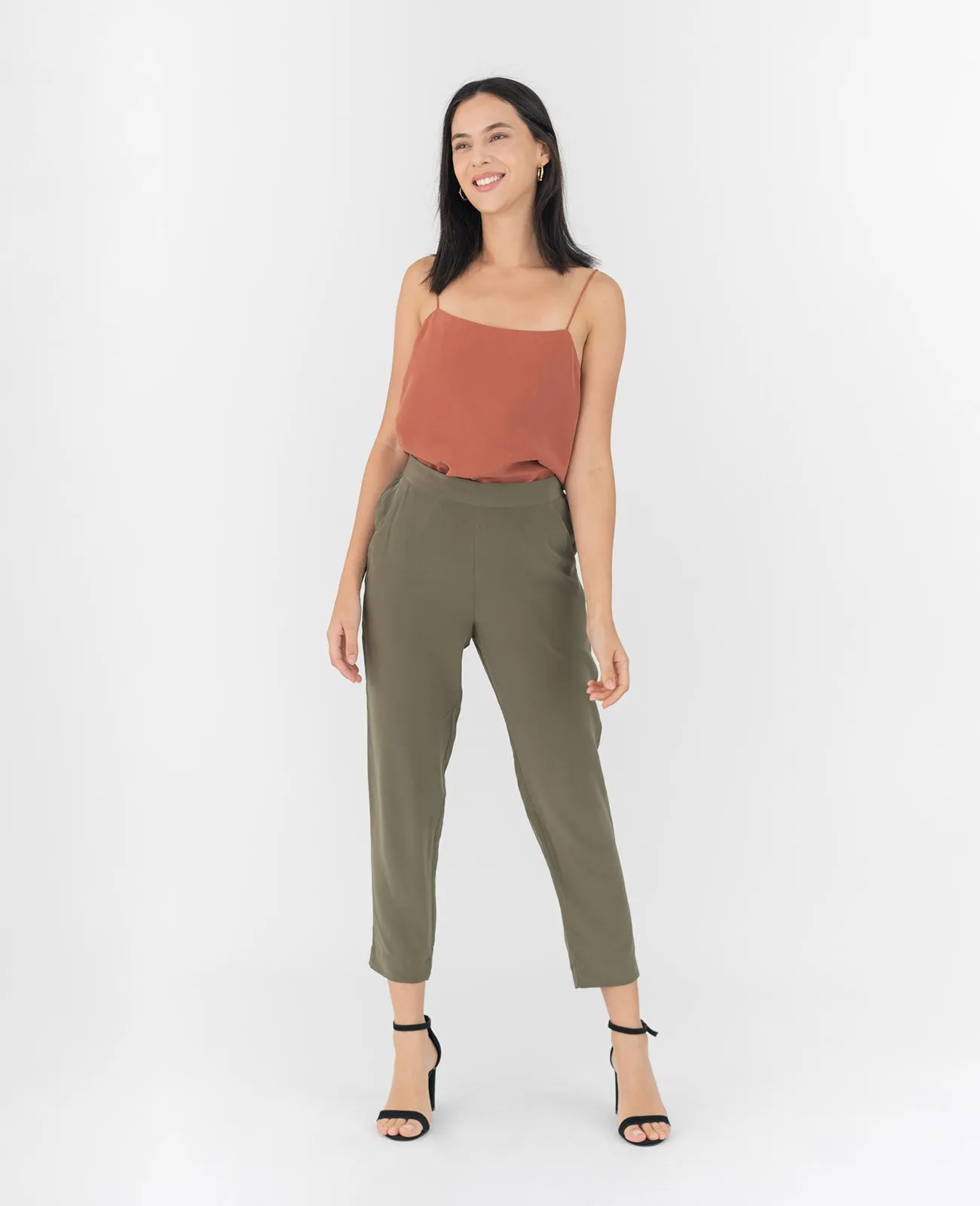 Silk Flat Front Ankle Pants