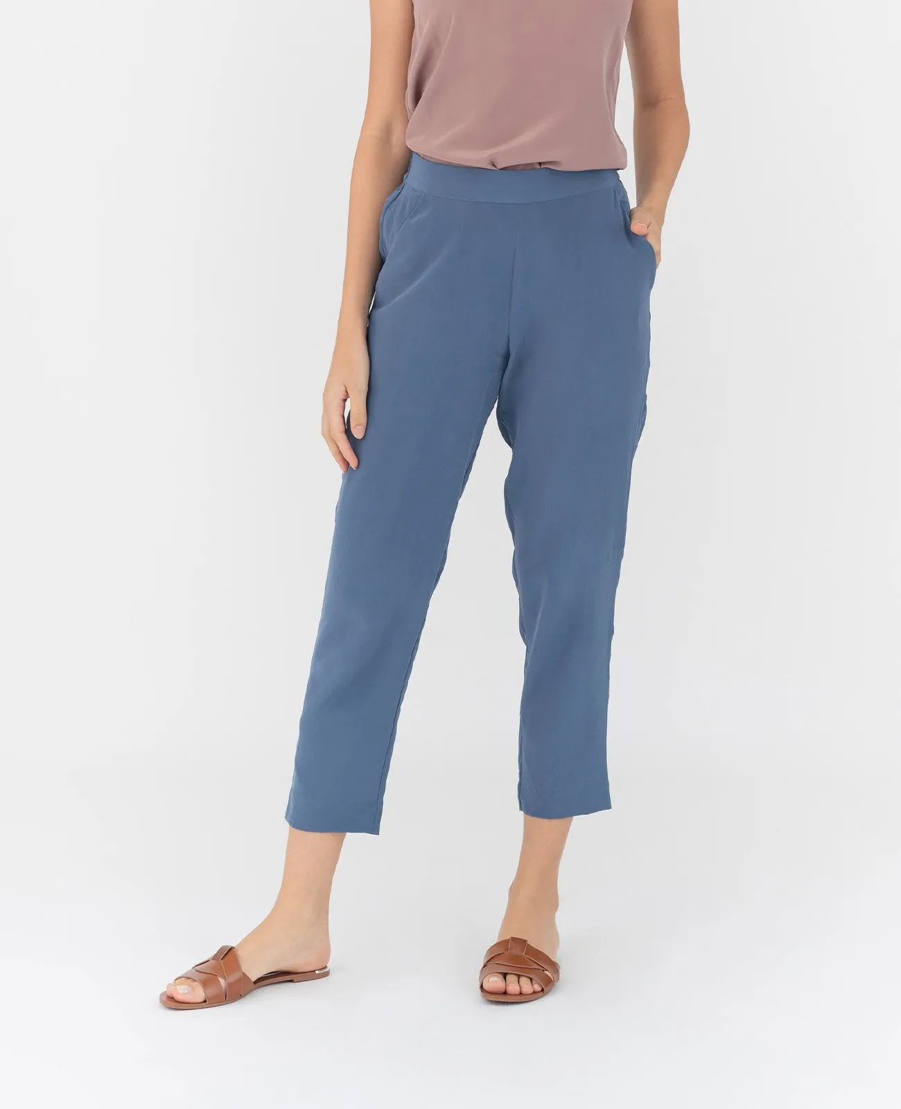 Silk Flat Front Ankle Pants