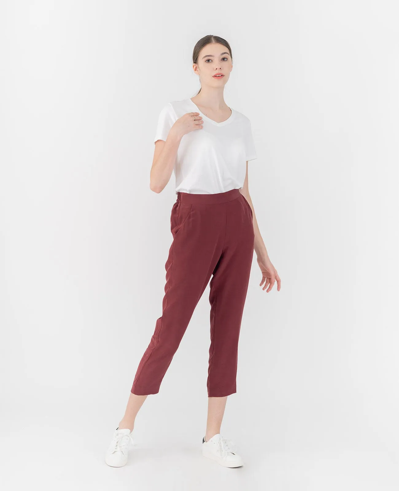 Silk Flat Front Ankle Pants