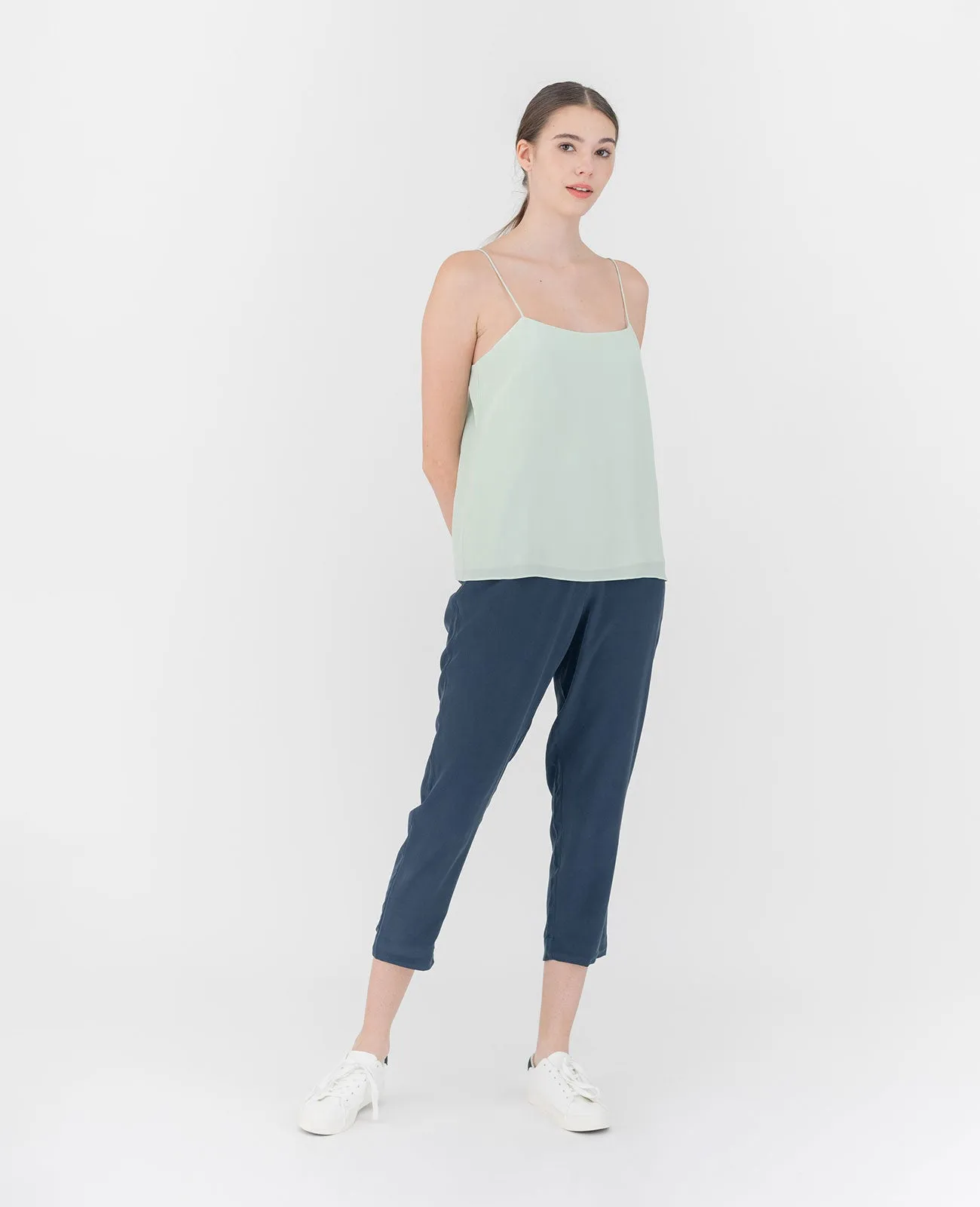 Silk Flat Front Ankle Pants