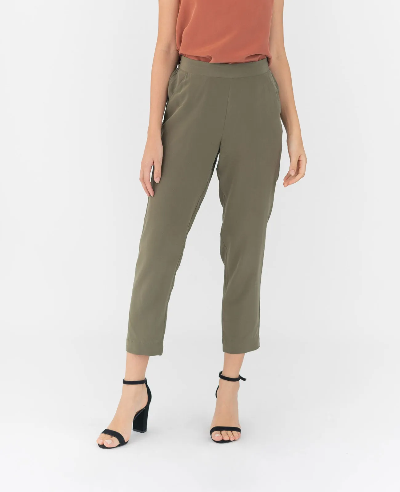 Silk Flat Front Ankle Pants