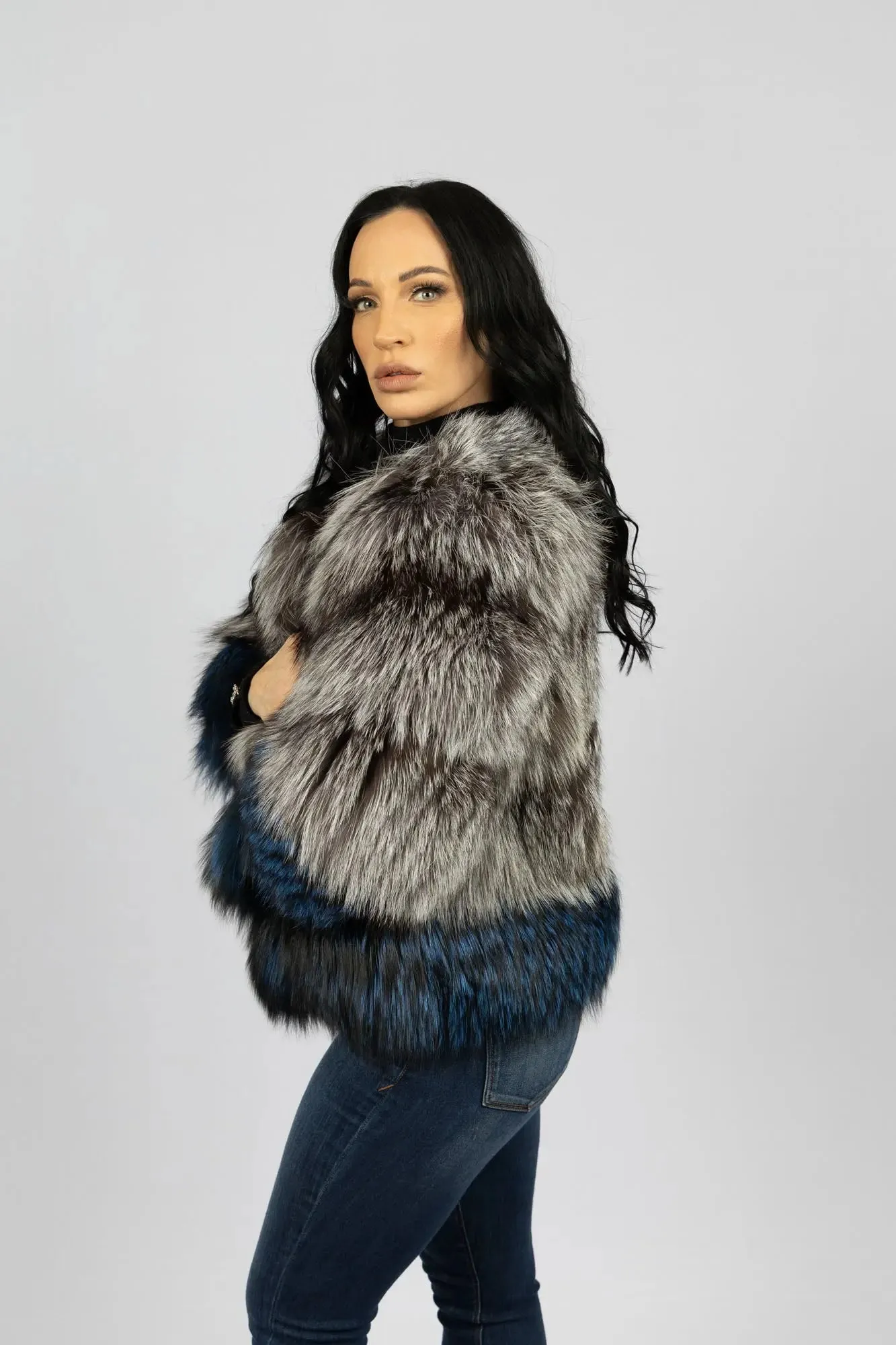 Silver & Dyed Blue Fox Jacket