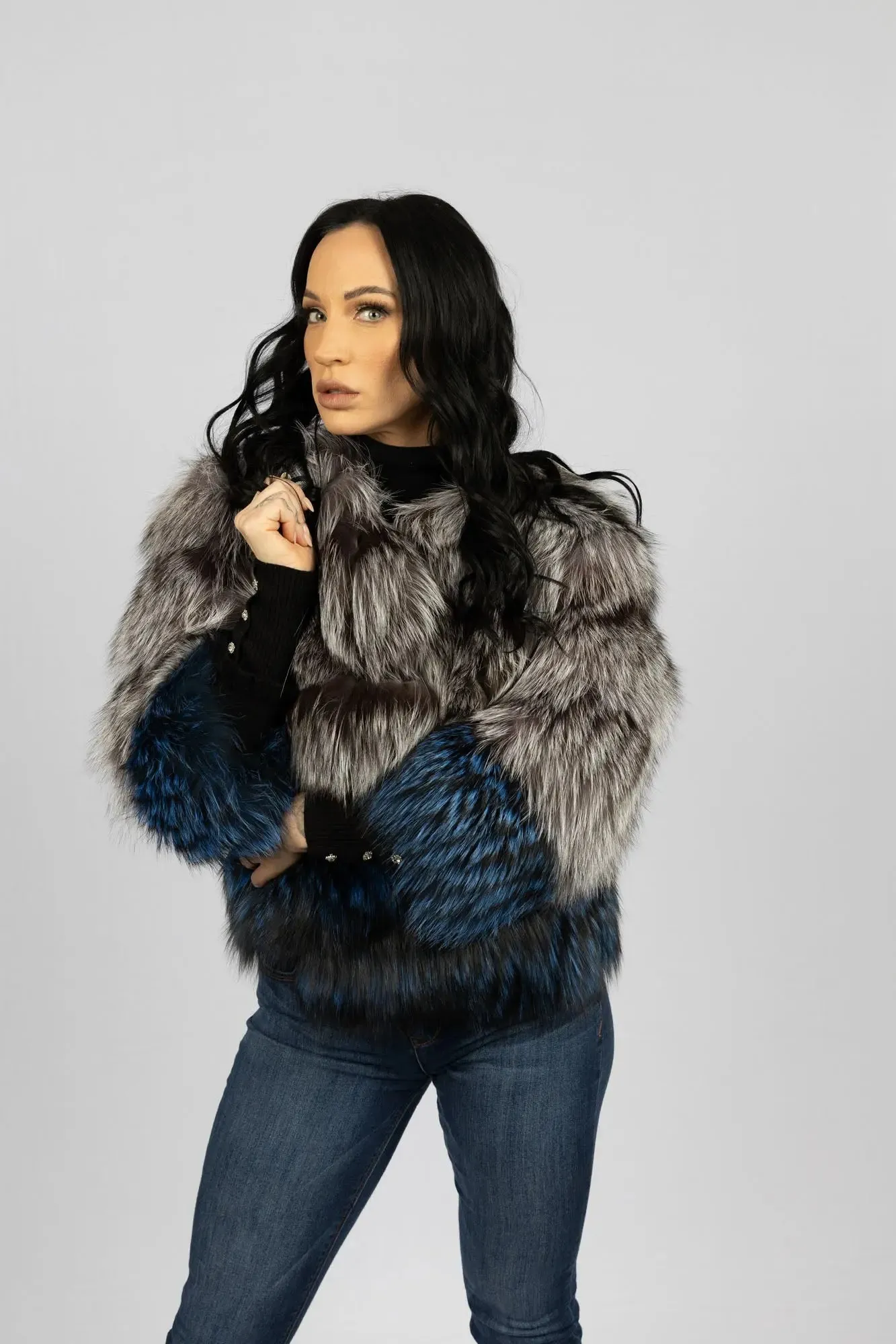 Silver & Dyed Blue Fox Jacket