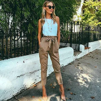 SIMIN women OL chiffon high waist harem pants bow tie drawstring sweet elastic waist pockets casual trousers pantalones