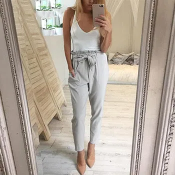 SIMIN women OL chiffon high waist harem pants bow tie drawstring sweet elastic waist pockets casual trousers pantalones