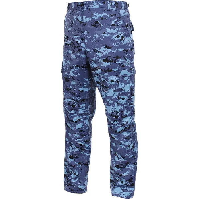 Sky Blue Digital Camouflage - Tactical BDU Pants - Cotton Polyester Twill - Button Fly
