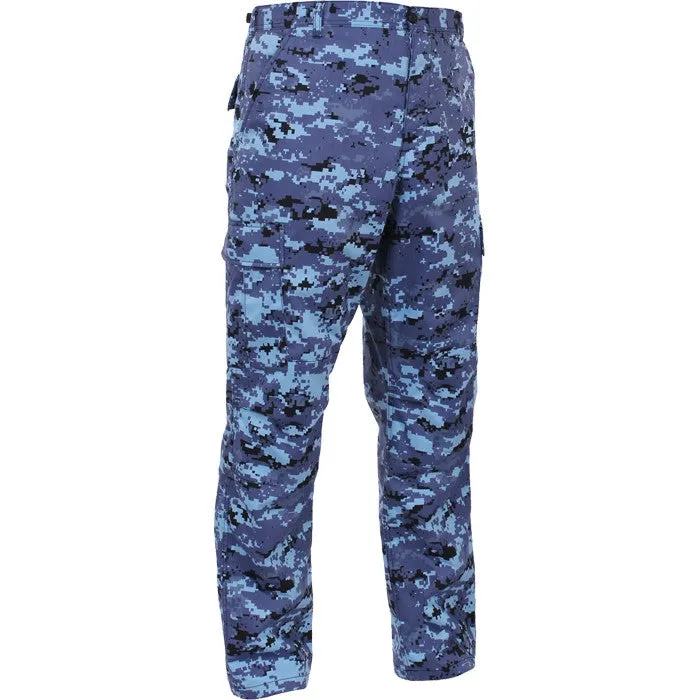 Sky Blue Digital Camouflage - Tactical BDU Pants - Cotton Polyester Twill - Button Fly